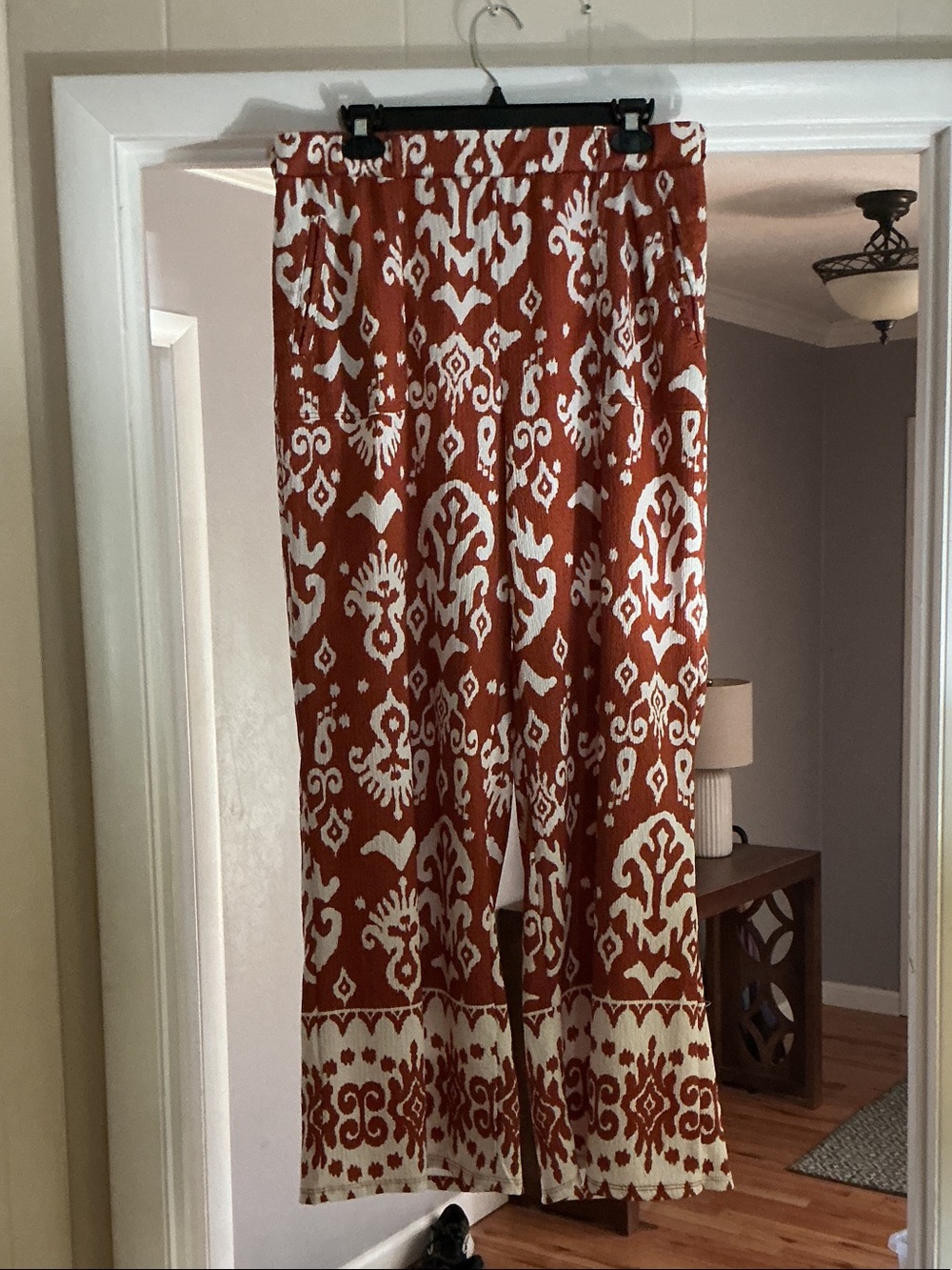 Rust & Cream Wide-Leg Printed Pants